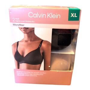 Calvin Klein 2-Pack Lightly Lined Wirefree Bra Brushed Microfiber Black Nude XL